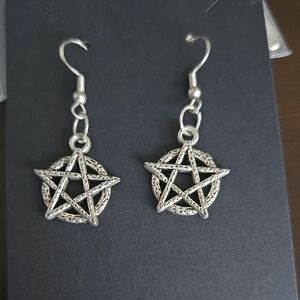 Silver Pentagram Dangle Earrings